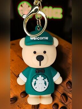 Starbucks Bear Keychain - Green "Welcome" Hat NWT